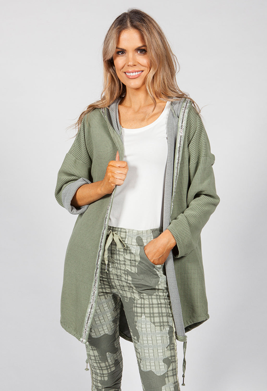 Sage Waffle Open Cardigan