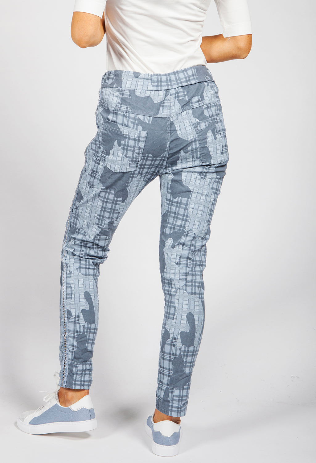 Steel Blue Patchwork Print Joggers