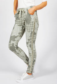 Khaki Patchwork Print Joggers