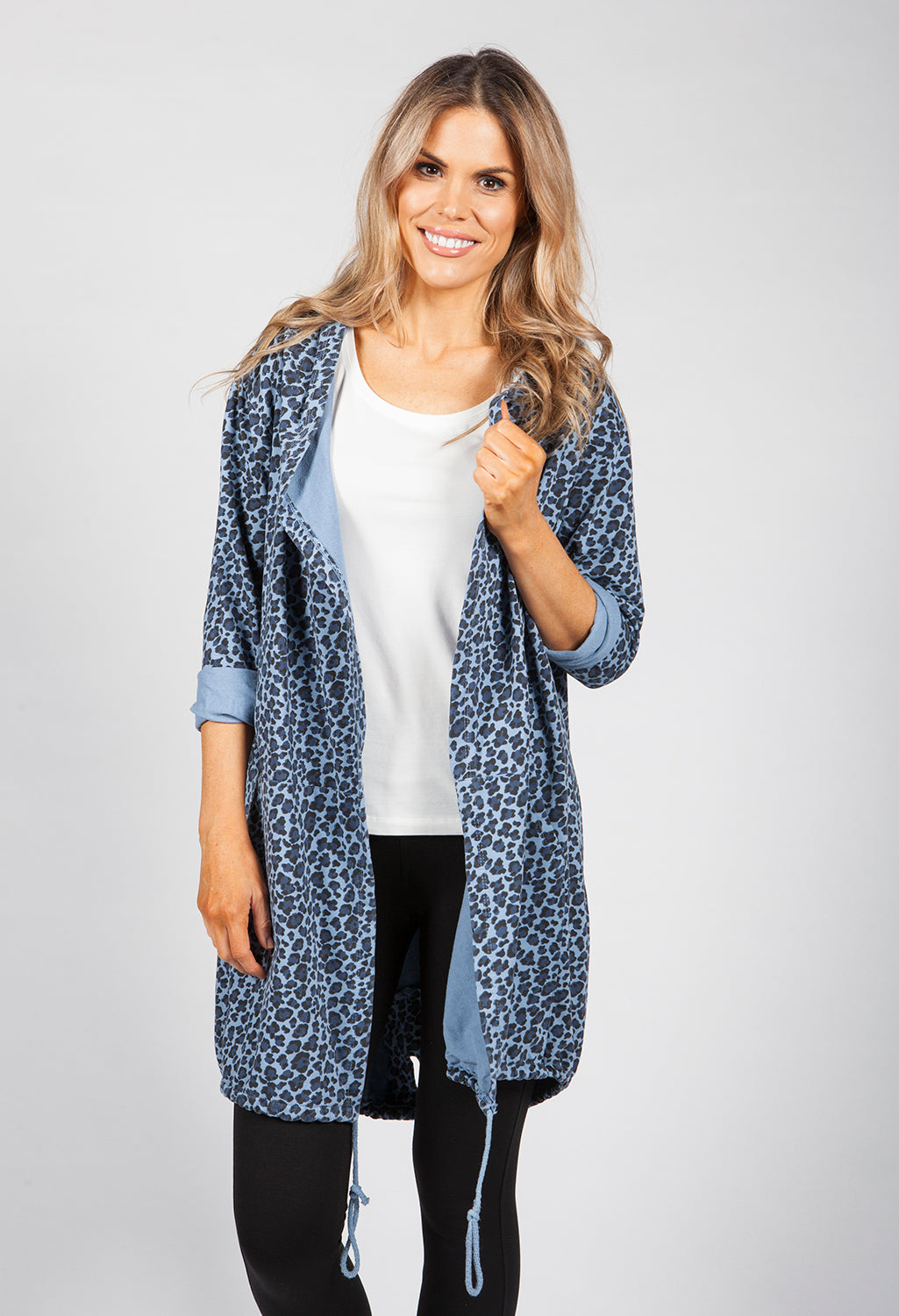 Deep Blue Leopard Print Open Cardigan