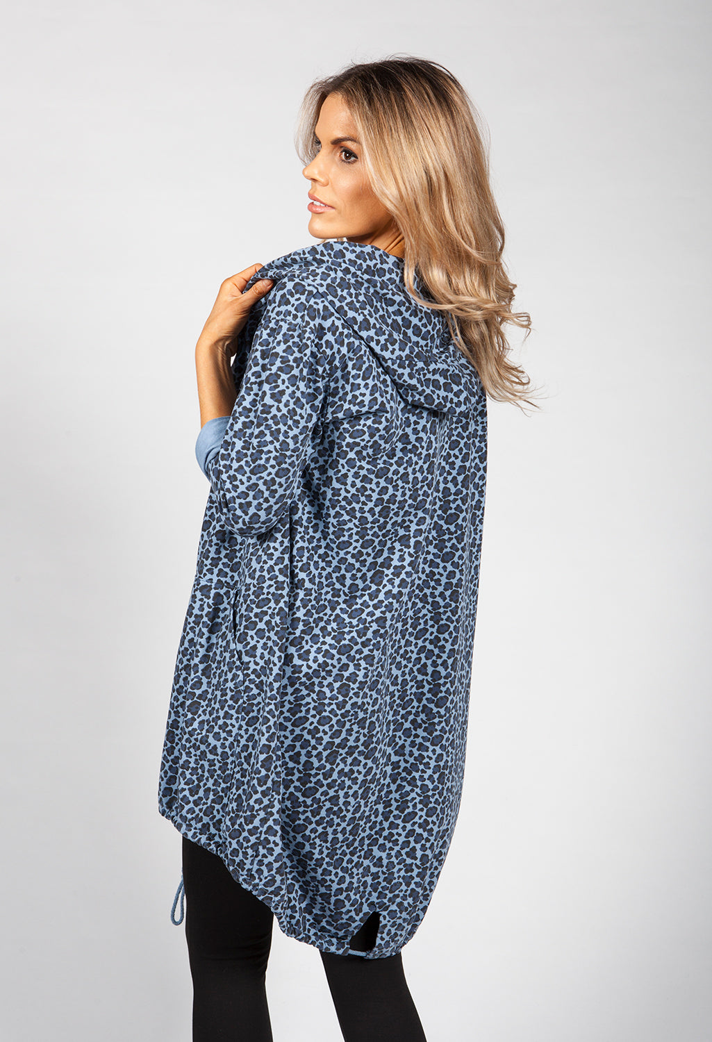 Deep Blue Leopard Print Open Cardigan