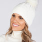 CREAM CABLE KNIT POMPOM HAT