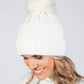 CREAM CABLE KNIT POMPOM HAT