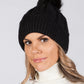 BLACK Cable KNIT POMPOM HAT