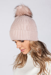 Dusty Pink Knit Hat with Pompom