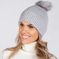 Grey Pom Pom Hat