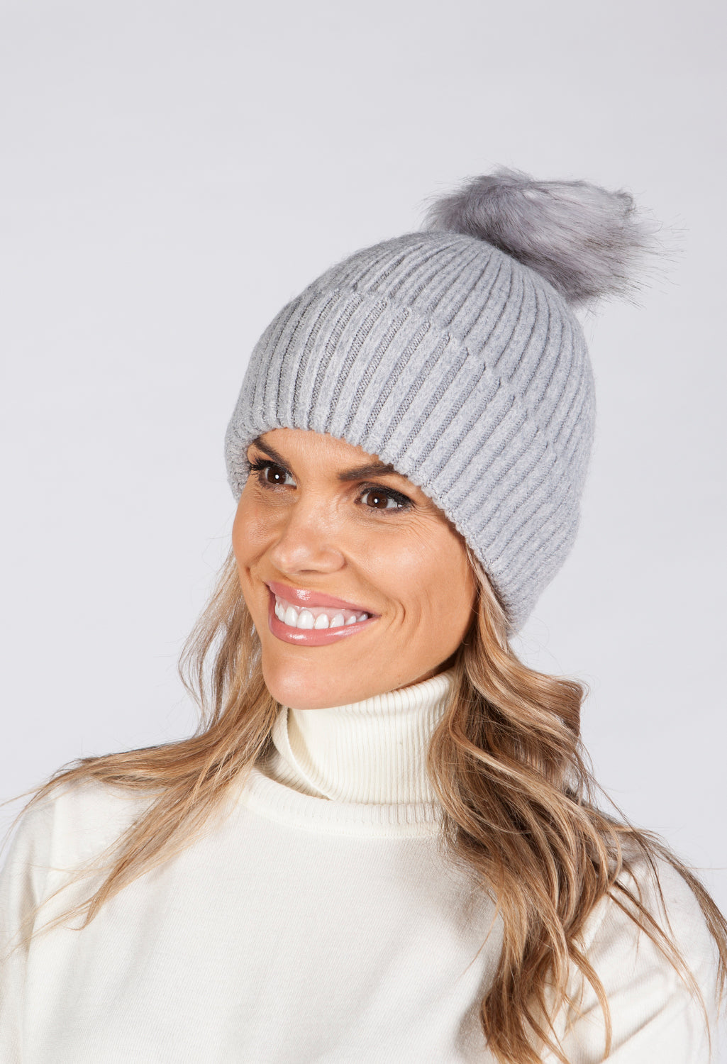 Grey Pom Pom Hat