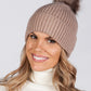 Taupe Knit Hat with Pompom