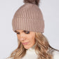 Taupe Knit Hat with Pompom