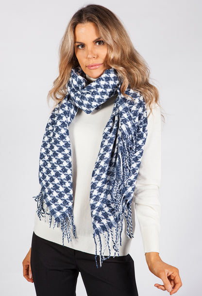 Navy Hounds Tooth Scarf