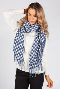 Navy Hounds Tooth Scarf