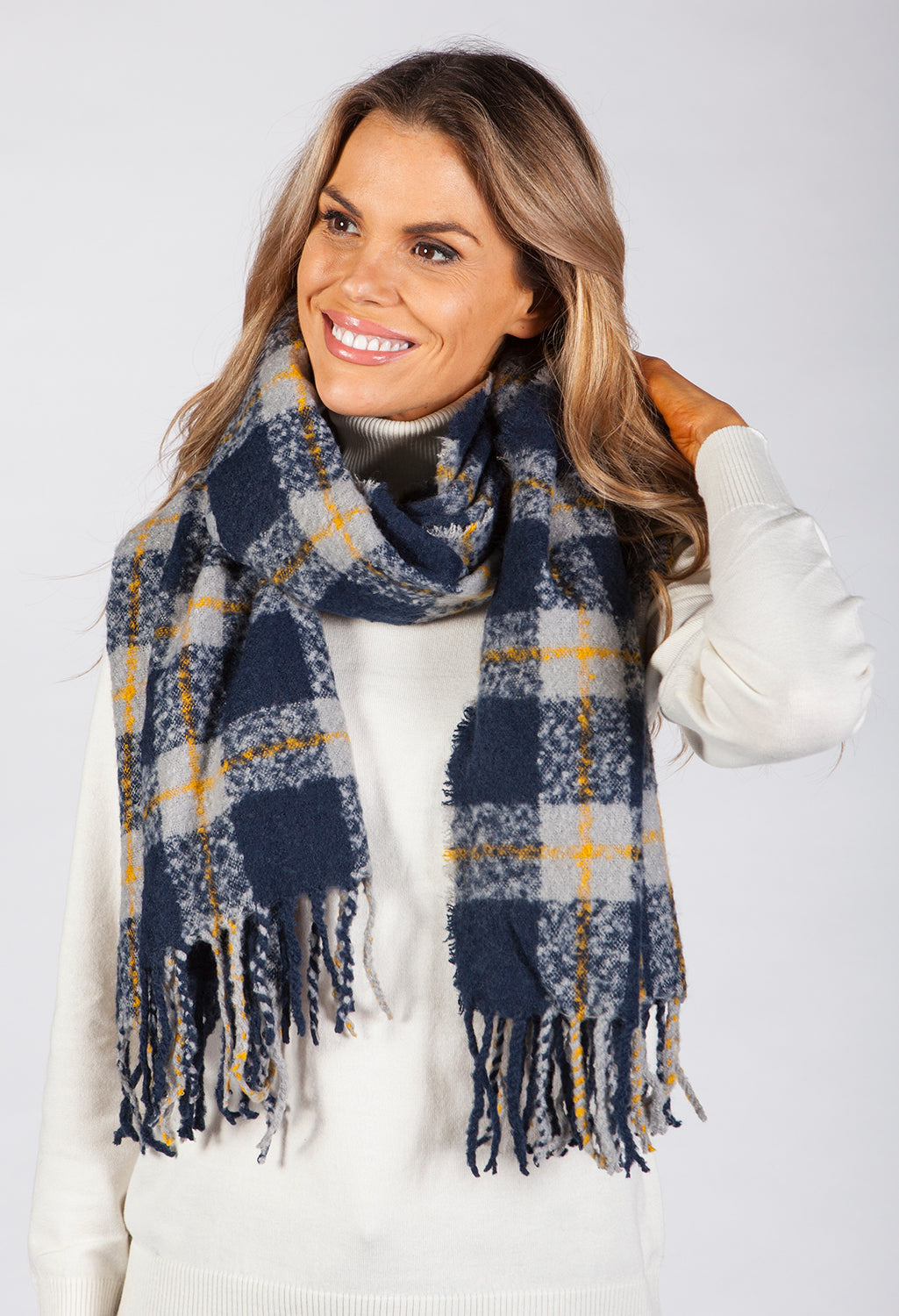 Navy and Grey Checked Scarf