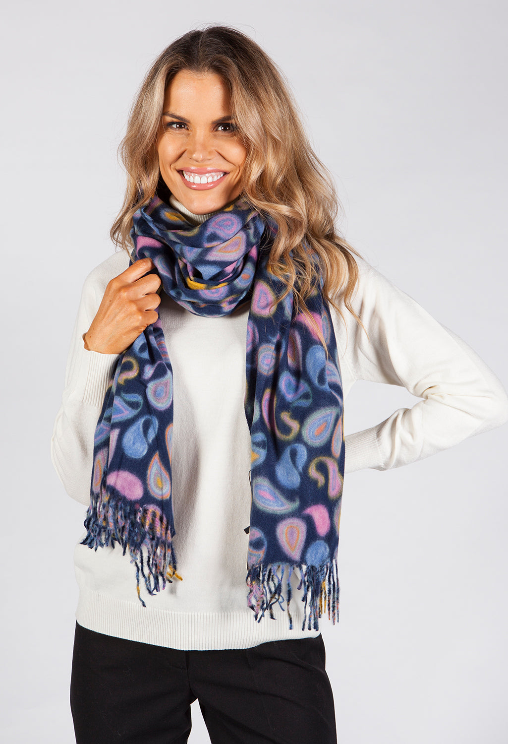 Navy Scarf with Paisley Print