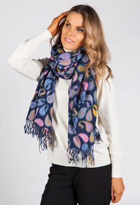 Navy Scarf with Paisley Print