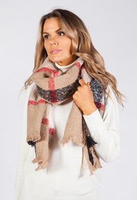 Taupe Checked Knit Scarf