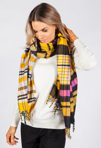 Yellow Checked Knit Scarf