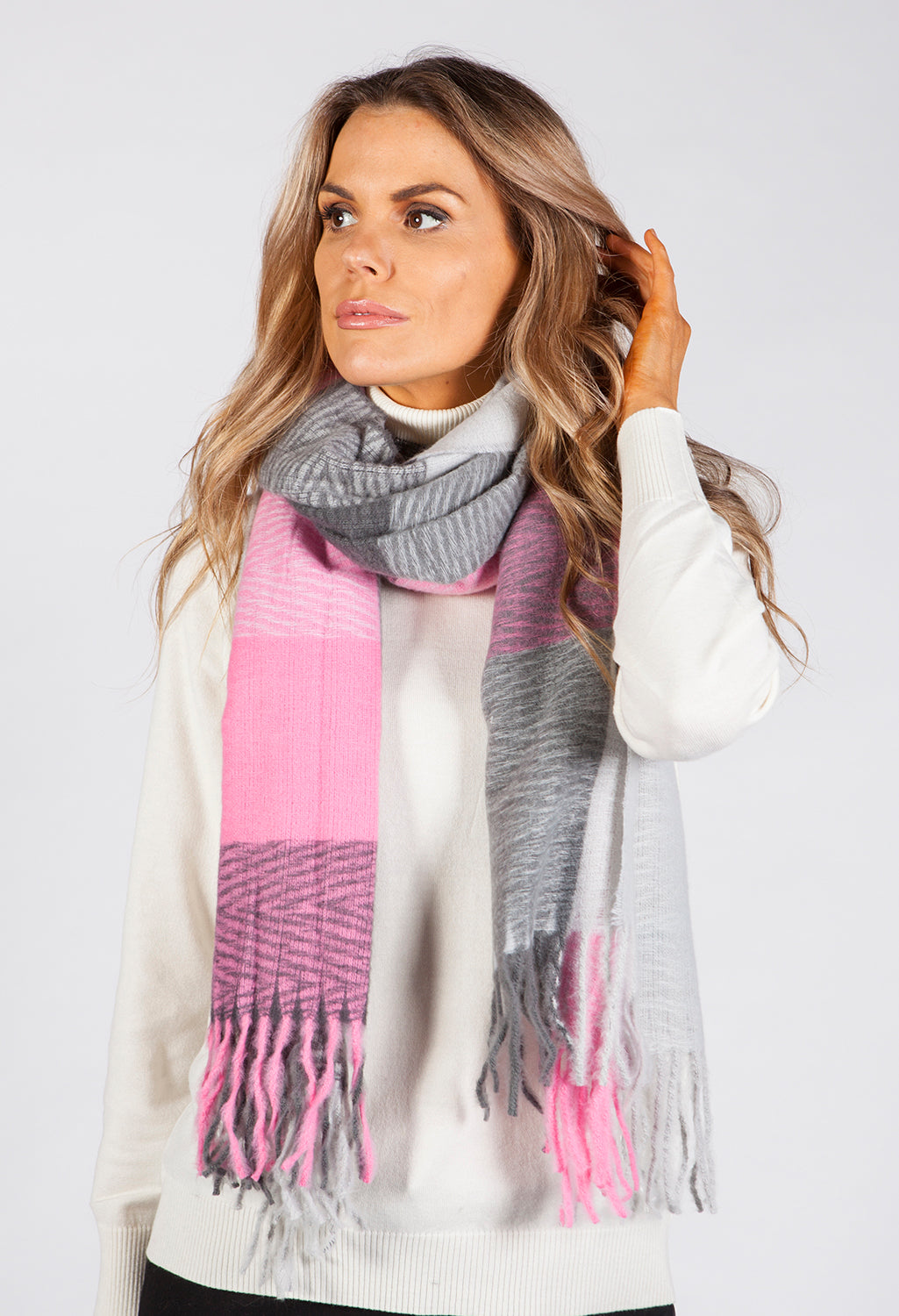 Grey and Pink Panelled Scarf