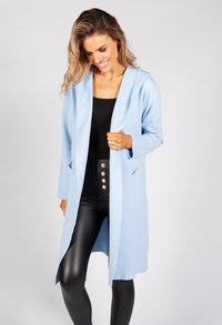 Sky Blue Long Knit Open Cardigan