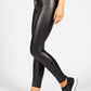 Black Faux Leather Leggings with Gold Button Detailing