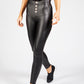 Black Faux Leather Leggings with Gold Button Detailing