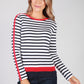 White Top with Navy Stripes