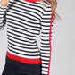 White Top with Navy Stripes