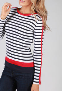 White Top with Navy Stripes