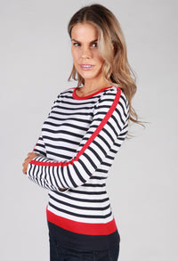 White Top with Navy Stripes