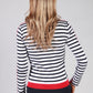 White Top with Navy Stripes