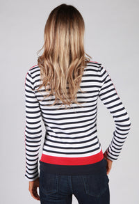 White Top with Navy Stripes