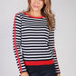 Navy Top with White Stripes