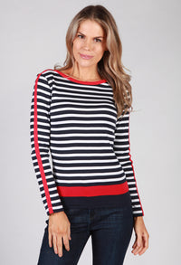 Navy Top with White Stripes