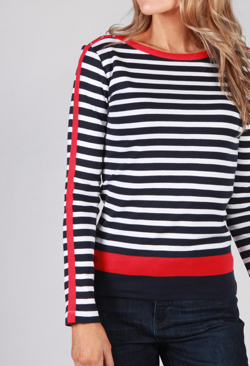 Navy Top with White Stripes