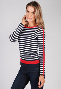 Navy Top with White Stripes