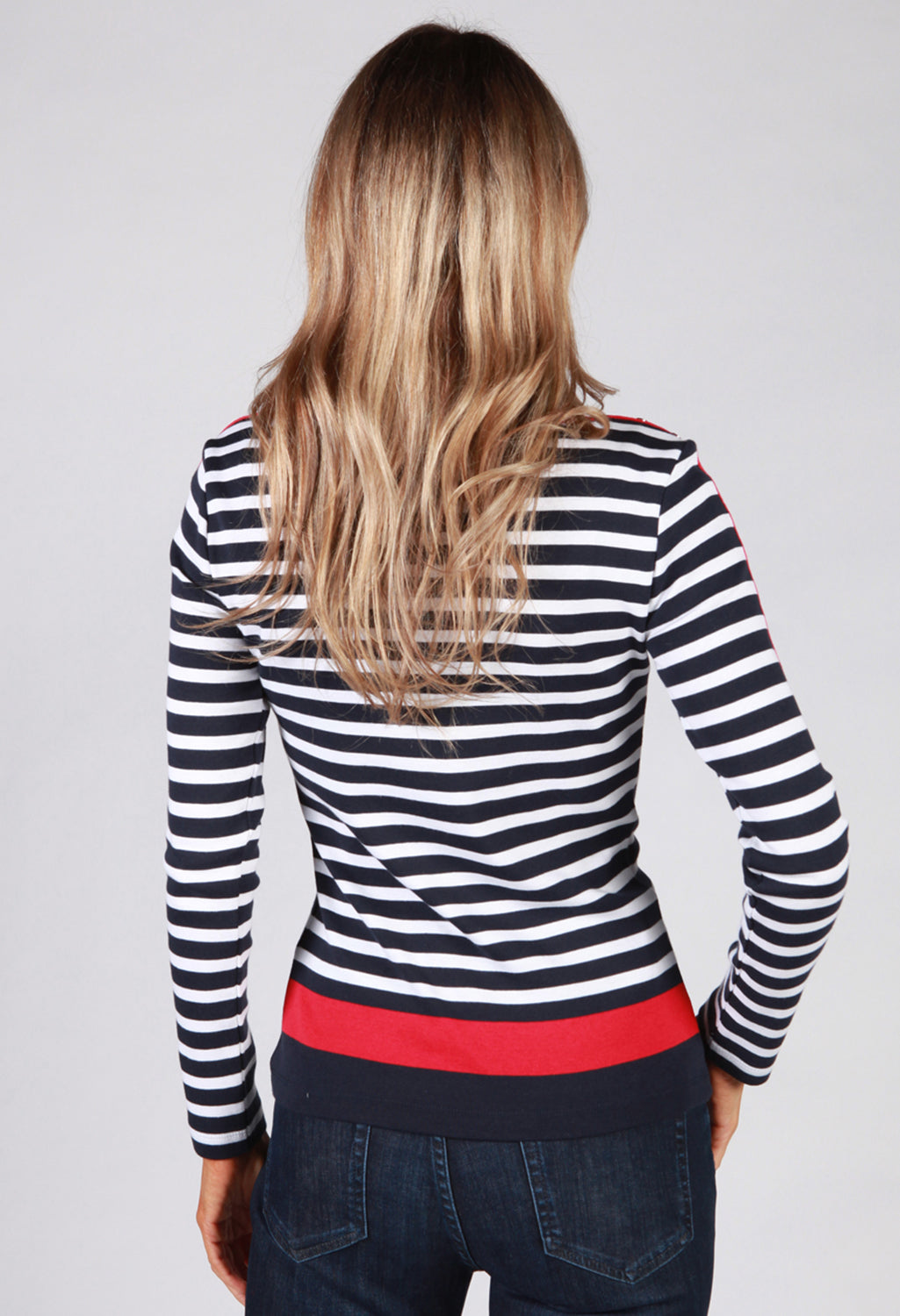 Navy Top with White Stripes