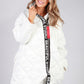 White Quilted Coat with Red Toggle