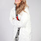 White Quilted Coat with Red Toggle