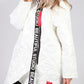 White Quilted Coat with Red Toggle