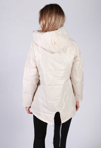 Beige Zip Neck Hooded Jacket