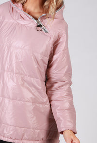 Dusty Pink Zip Neck Hooded Jacket