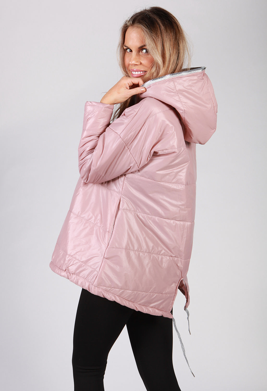 Dusty Pink Zip Neck Hooded Jacket