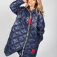 Navy Quilted Coat with Red Toggle