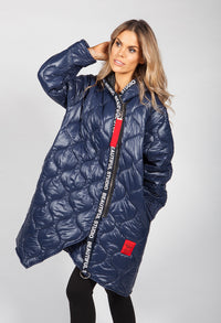 Navy Quilted Coat with Red Toggle