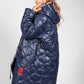 Navy Quilted Coat with Red Toggle