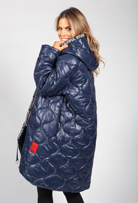 Navy Quilted Coat with Red Toggle