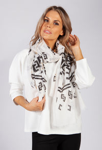 White and Black Geometric Printed Scarf