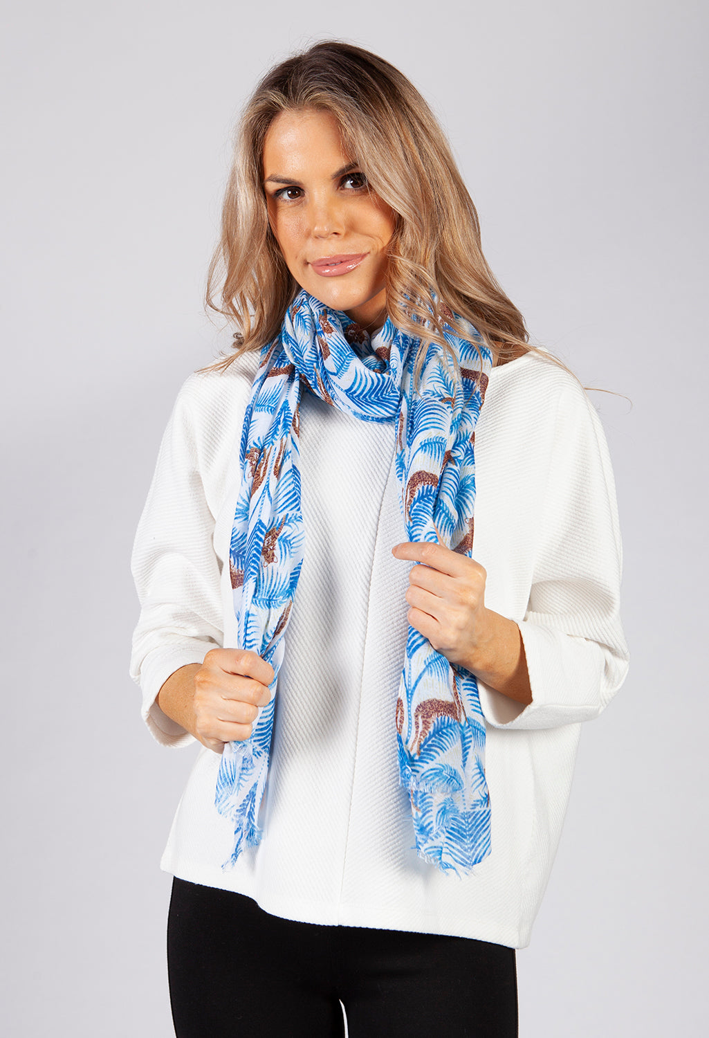 Blue Tiger Print Scarf