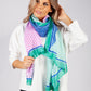 Green and Blue Geometric Printed Silk Feel Scarf