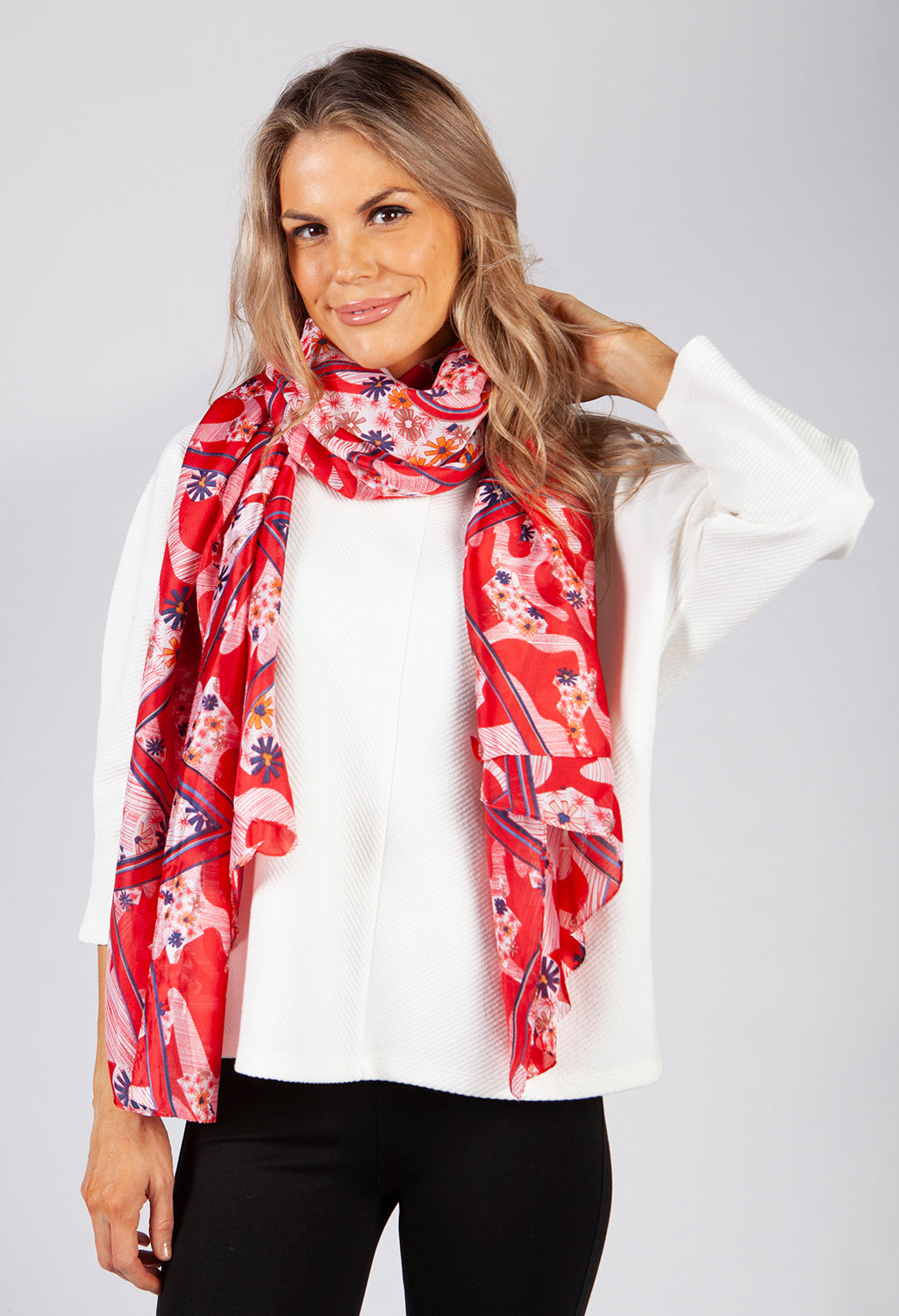 Red Flower Print Scarf