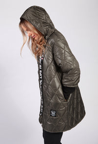 Khaki Quilted Logo Strap Coat